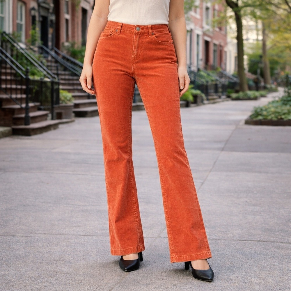 Talbots Vintage Bootcut Corduroy Pants Mid Rise Stretch Cotton Womens 6 Orange‎